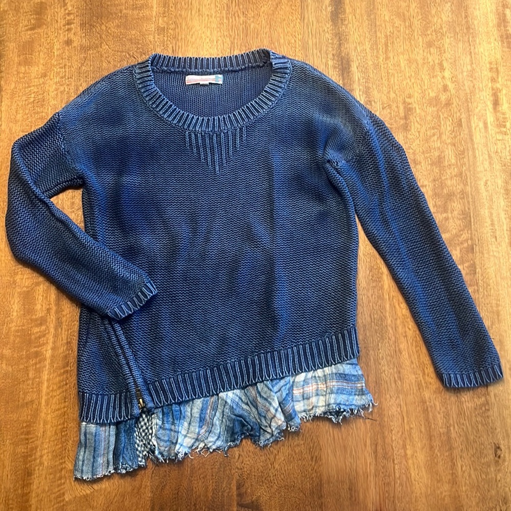 blue ruffle edge sweater big girls size Large